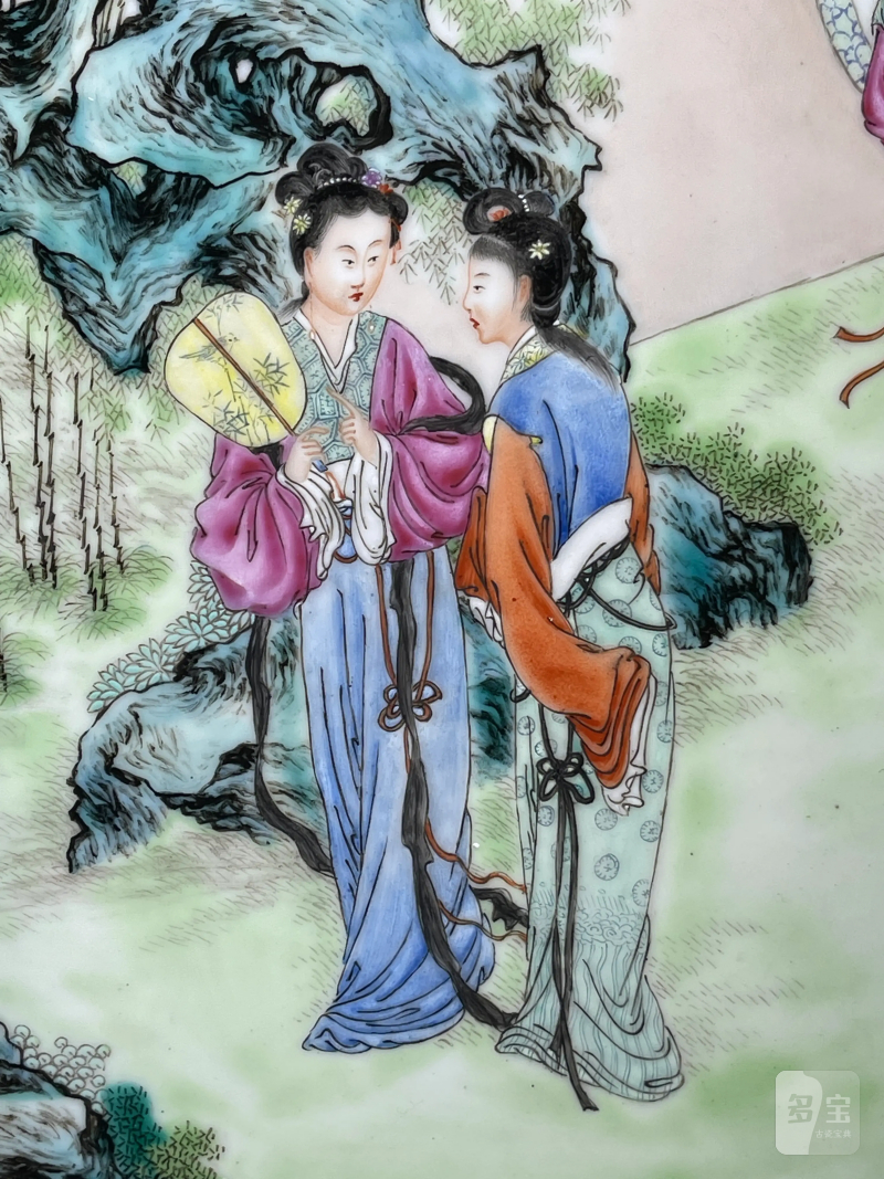 民国 熊晓峰画粉彩红楼梦纹瓷板一对 - 图11